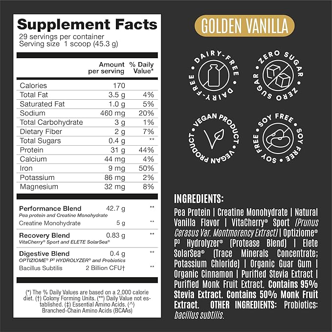 BIRDMAN Falcon Performance Vegan Protein Powder, 31g Protein, 5g Creatine, 5g BCAA, Probiotics, Electrolytes, Pre Workout, Low Carb, Sugar Free & Dairy Free, Plant Based Vanilla Protein, 29 Servings