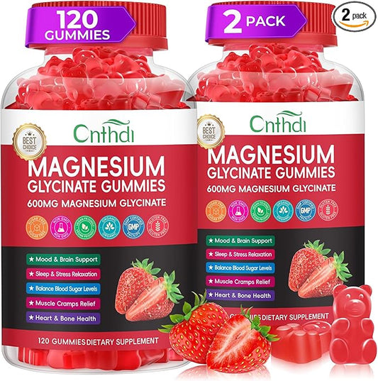 Magnesium Glycinate Gummies Sugar Free for Kids & Women, High Absorption Magnesium Glycinate with L-Threonate, Calcium, B6, D3, Chews Gummies, Relaxation, Stress Relief, Night Rest