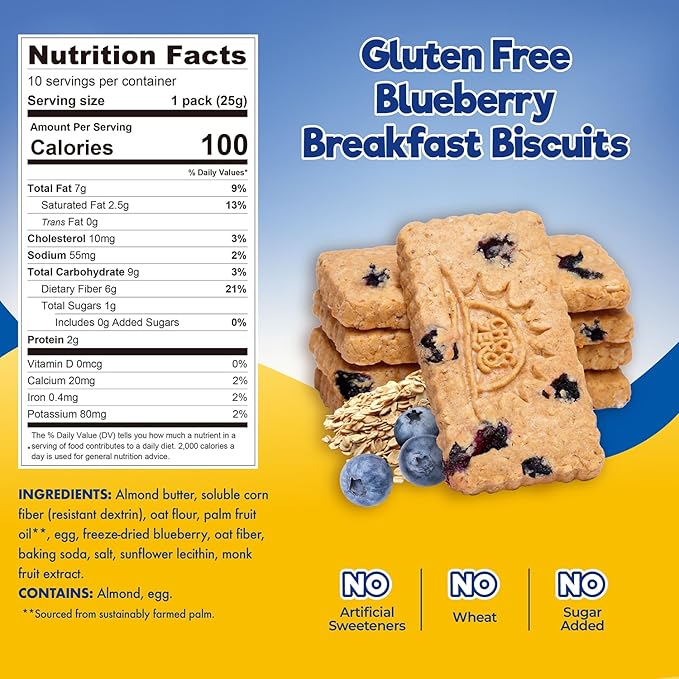 ChocZero Blueberry Breakfast Biscuits – No Sugar Added, Keto & Gluten Free, High Fiber Prebiotic Snack, Blueberry‑Baked Low Net Carb Cookies – 9oz Box