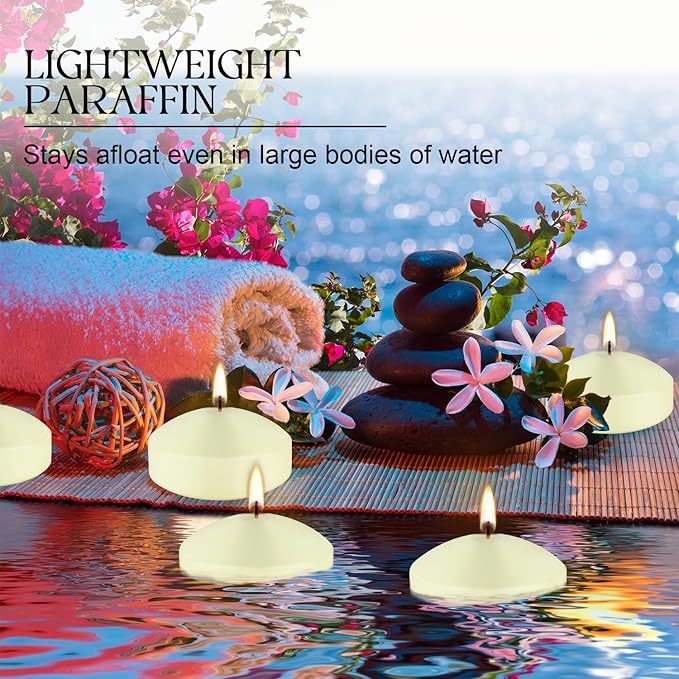 12-Pack 3" Ivory Premium Floating Candles – Long-Lasting, Smokeless – Perfect for Weddings, Pool Parties, Spa Ambiance & Decor