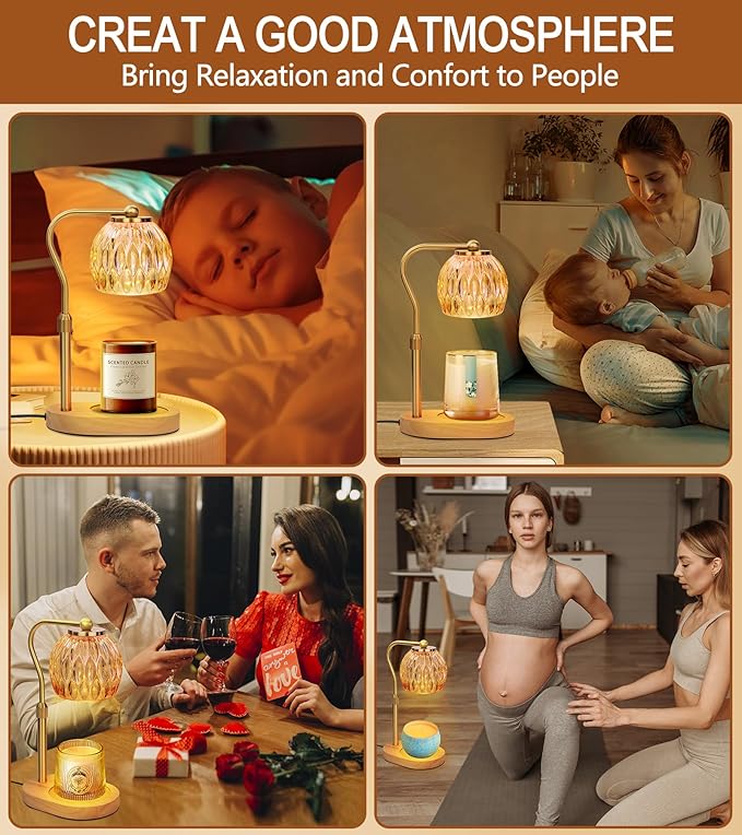 Candle Warmer Lamp, Adjustable Height Gold Candle Warmer Lamp with Timer Dimmer, Birthday Gifts for Women Mom, Dad and Fathers, House Warming Gifts New Home Room Decor, Scented Wax Candle Melt Warmer