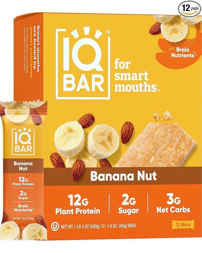 IQBAR Brain and Body Plant Protein Bars - Chocolate Lovers Variety - 12-Count - Keto, Vegan, Low Carb, High Fiber, Gluten Free, Dairy Free, Low Sugar Snack with Lion's Mane and MCTs for Focus, Energy, Meal Replacement