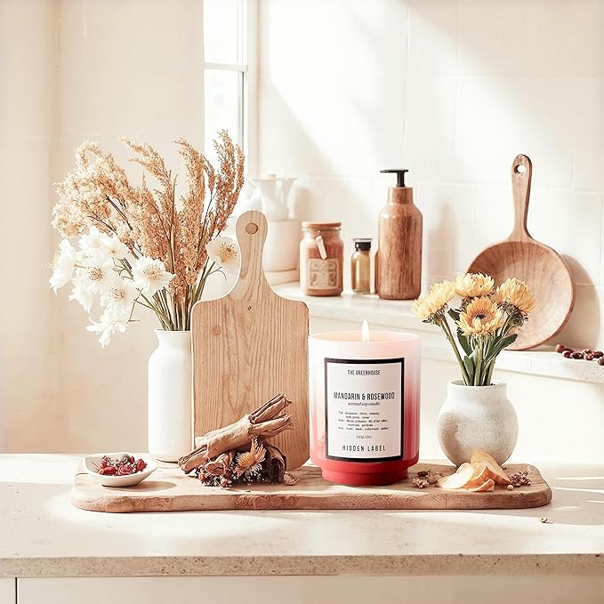 Hidden Label Mandarin & Rosewood Fall Candles, 12oz/75-Hour Burn Time, 100% Natural Soy Wax, Aromatherapy Candle for Stress Relief, Meditation, Yoga & Relaxation
