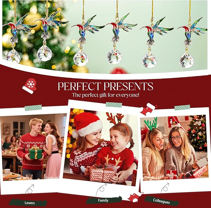 H&D HYALINE & DORA 6 Pcs Hummingbird Hanging Ornaments Christmas Hummingbird Ornaments Clear Crystal Ball Hanging for Christmas Tree Party Home DIY Craft