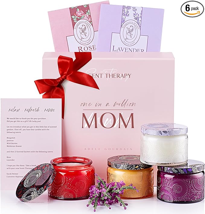 Scented Candle Set - 4-Pack, Purple Box - Aromatherapy Scents for Birthday Gifts for Mom - Over 160-Hour Burn Time for Mom Birthday Candles
