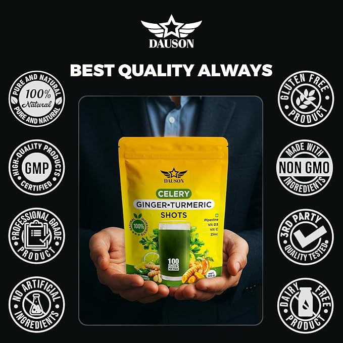 Celery Ginger Turmeric Shots – Detox & Bloat Support Drink Powder with Lemon, Pineapple, Vitamin C, D3 & Zinc – Vegan Wellness Shot – 100 Shots