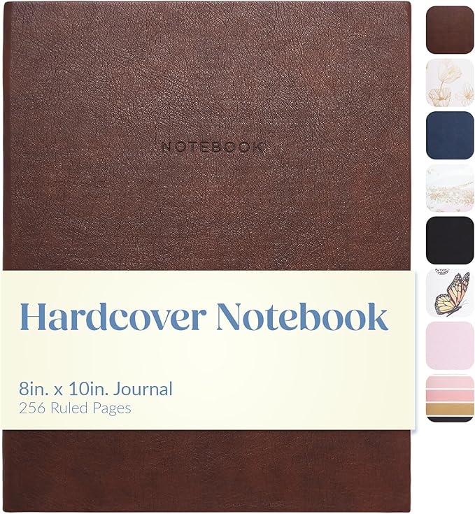 Eccolo Large Lined Journal Notebook, Flexible Cover, Writing Journal, 256 Ruled Ivory Pages, Ribbon Bookmark, Lay Flat, Desk Size for Work or School, Size 8X10, Brown Leatherette