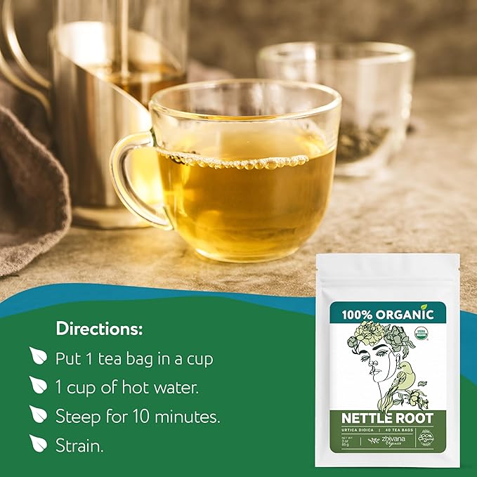 Organic Stinging Nettle Root Tea (40 Tea Bags) - Traditionally Used Herbal Tea for Men’s Health - Supports Prostate, Hormonal Balance & Energy - Té de RaÃz de Ortiga