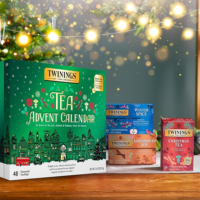 NEW Twinings Tea Advent Calendar Gift Set, 24-Day Holiday Sampler with Black, Green & Herbal Teas, Christmas Countdown Box for Tea Lovers, Brew Joy Together, 48 Count (Pack of 1), 48 Tea Bags