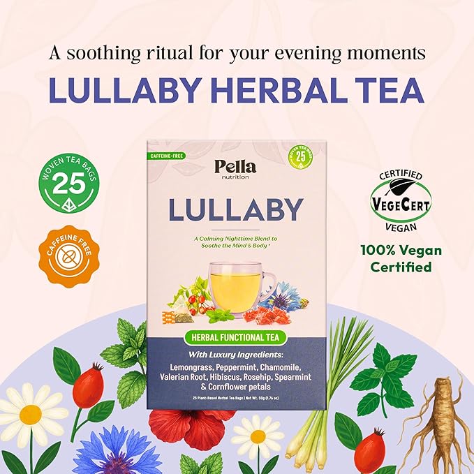 Chamomile Tea with Hibiscus, Peppermint, Spearmint, Rosehip, Valerian Root, Lemongrass, Cornflowers – Kosher, Vegan, No Caffeine – Calming Mint-Citrus Evening Herbal Drink for Relaxation (25 Tea Bags)