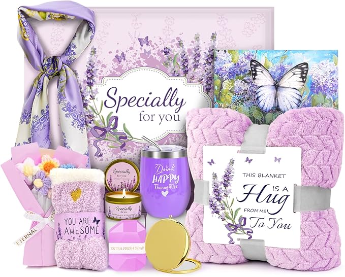 Birthday Gifts for Women Friendship Self Care Package Gifts for Women Get Well Soon Gift Baskets Relaxing Blanket Gifts Box for Sister Mom Wife Friend Her Fantasy Box (Purple)
