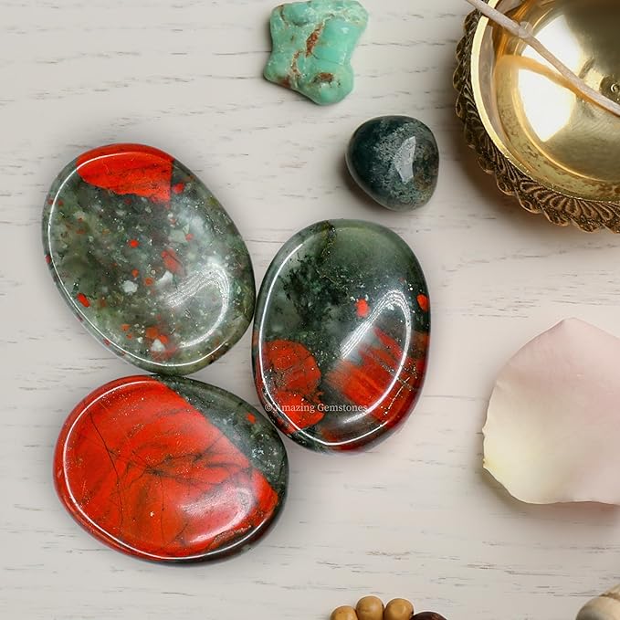 Amazing Gemstone African Bloodstone Worry Stone Crystals and Healing Stones - Worry Stones for Stress Relief Gifts - Piedra Crystal Fidget for Meditation - Unique Stocking Stuffers and Birthday Gifts