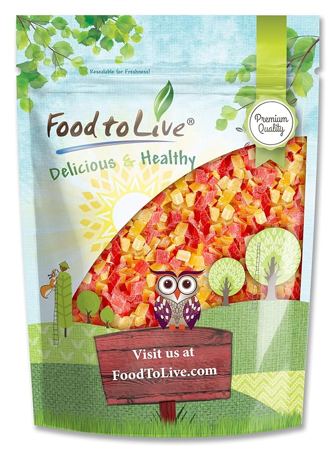 Food to Live Diced Fruits Mix, 4 Pounds - Contains Dreid and Diced Mango, Pineapple, Papaya. Sweetened, Unsulfured, Candied Vegan Snack, Kosher, Bulk, Great for Culinary Use and Baking