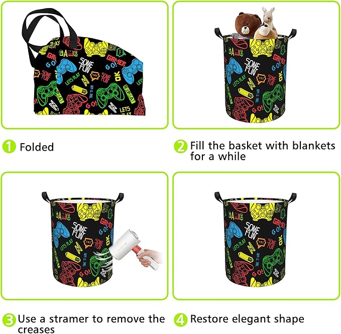Laundry Basket Abstract Game Laundry Hamper Large Laundry Basket Storage Basket Tote Bag Collapsible Organizer Basket for Bathroom,Laundry,Bedroom 17.3 x16.5 Inch