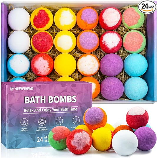 Bath Bombs Christmas Stocking Stuffers for Teen Girls for Women Mom Her Set, 24-Pack Aromatherapy Bubble Bath, Handmade Natural & Organic, Spa Relaxing Birthday Gifts for Men, White Elephant Gifts