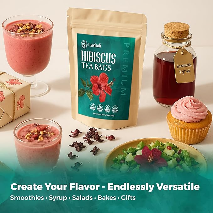 Lavitali, Hibiscus Tea Bags | 120 bags, 100% Pure Herbal Tea | Caffeine-Free, Antioxidant-Rich, Eco-Friendly Filter Bags | Daily Natural Botanical, Hot or Iced Floral Infusion