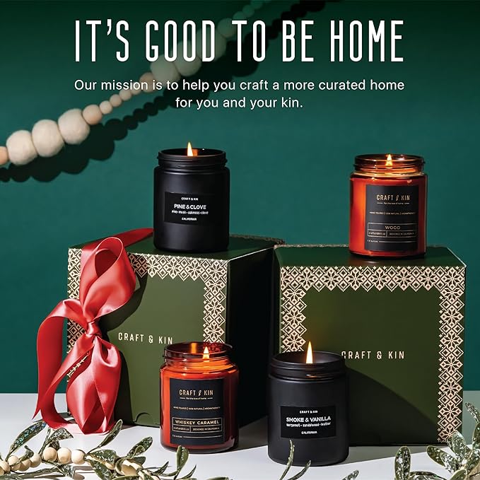Craft & Kin Scented Candle Gift Set | Embers & Spice Home Scented Candle Sets for House Warming, Men's Gift Candles