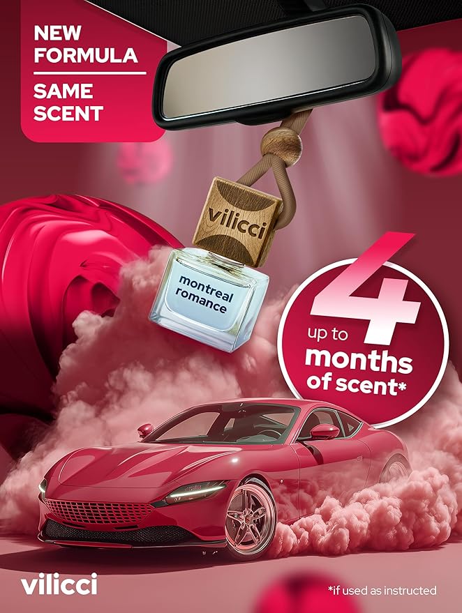 Vilicci Car Air Freshener | Luxurious Auto Perfume | Premium Hanging Air Freshener | Long Lasting Fragrance for Auto and Home | 1 Bottle of Car Scent (1 Count (Pack of 1), Montreal Romance)