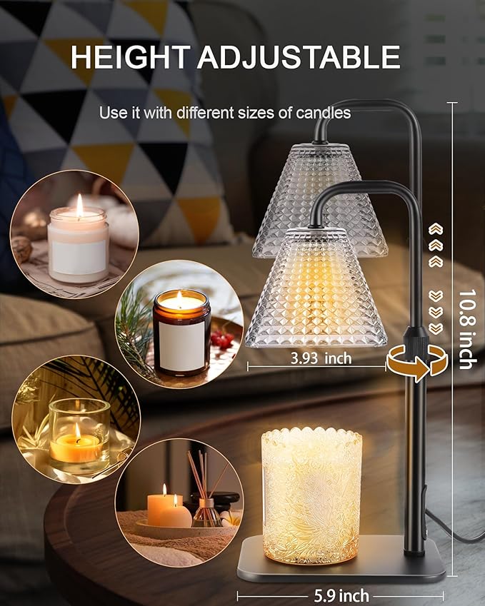 Candle Warmer Lamp with Timer Dimmer - Birthday Gifts for Women Mom House Warming Gift New Home Room Decor, Adjustable Height Wax Melt Warmer Lamp for Scented Jar Candles with 2 Bulbs