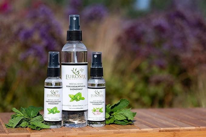 EuroSpa Aromatics Pure Eucalyptus Oil ShowerMist and Steam Room Spray, All-Natural Premium Aromatherapy Essential Oils - Variety Pack, 2 oz