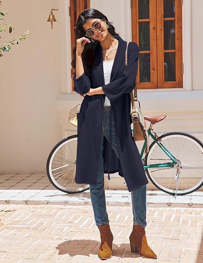 Ekouaer Robes for Women Waffle Knit Bathrobe Lightweight Kimono Robe Knee Length Loungewear with Pockets