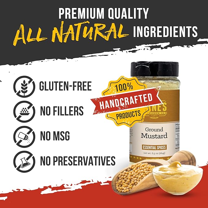 Lane's Ground Mustard Powder, All-Natural Ground Dry Mustard Powder, Perfect for Meats, Fish & Sauces Ground Mustard Seed Powder, Made in USA, 6.5 Oz