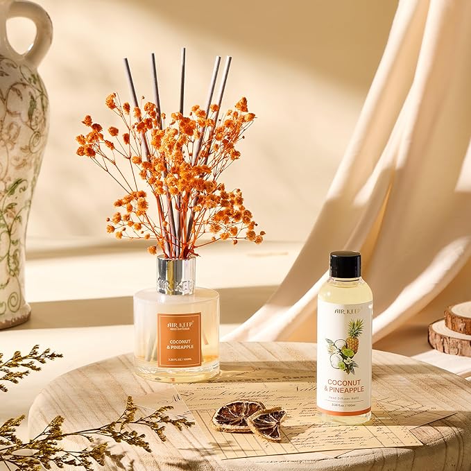Airkeep Reed Diffuser Oil Refill/Coconut&Pineapple/3.38oz(100ml/1 Pack/Scented Oil Refill for Diffuser Home Fragrance for Bedroom, Bathroom Office Home Decor