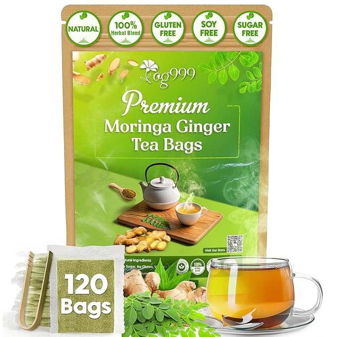 TOG999, Permium Moringa Ginger Herbal Tea β 120 Tea Bags β Caffeine-Free, Smooth & Warming Blend β Pure Ingredients, Sustainably Sourced. No Sugar. No Gluten. Vegan.