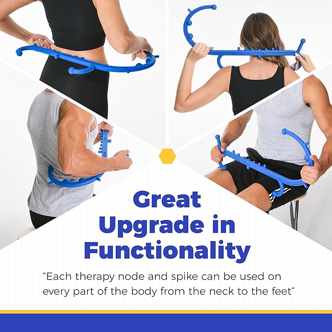 Back and Neck Massager-Trigger Point Massage Tools for Pain Relief and Self Massage Hook Cane- Handheld Body Deep Tissue Shoulder Leg Feet Massager Stick Gift for Men & Women-Blue