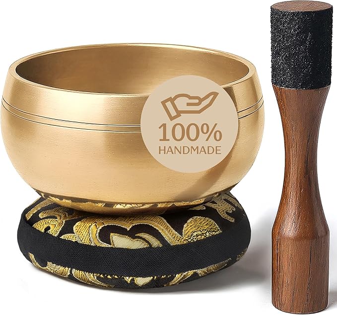 Tibetan Singing Bowl Set – Authentic Plain Design – Sound Bowl & Meditation Bowl with Cushion, Mallet & Guide – Spiritual Decor Enhancements – Mindfulness Gift Set – Chakra Healing Tools
