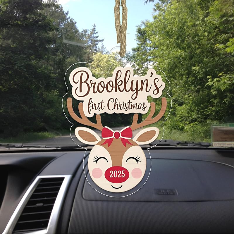 Personalized Reindeer Baby’s First Christmas Ornament, New Baby Christmas Gift for Baby Shower, Family Keepsake, Baby’s 1st Xmas Decoration Acrylic Ornament – Personalized