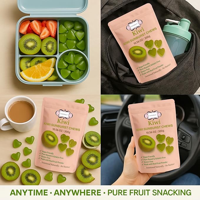 Confect Kiwi Sunburst Chews ā Vegan Fruit Gummies ā 6 Packs x 1.76 oz ā Gluten-Free, No Corn Syrup, Heart Shape