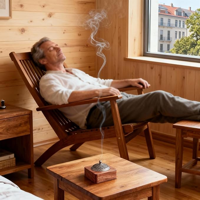 Acacia Wood Incense Burner for Cones & Coils, with Sticks Holder - 3-in-1, Zen Meditation Yoga Home Room Decor