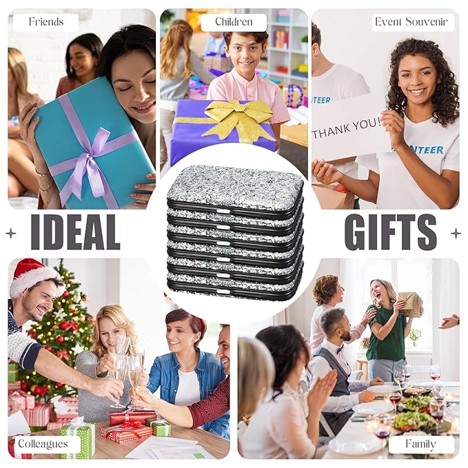 Geosar 12 Set 8 in 1 Manicure Set Stainless Steel Nail Clippers Kit Pedicure Care Tools with Leather Case Travel Grooming Kit Gift for Women Men(Glitter Silver)