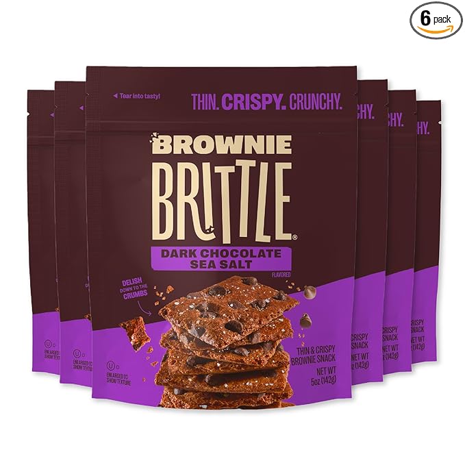 Brownie Brittle – Dark Chocolate Sea Salt Thin and Crispy Sweet Snacks (Pack of 6, 5 oz), Rich Gourmet Brownie Bites Dessert