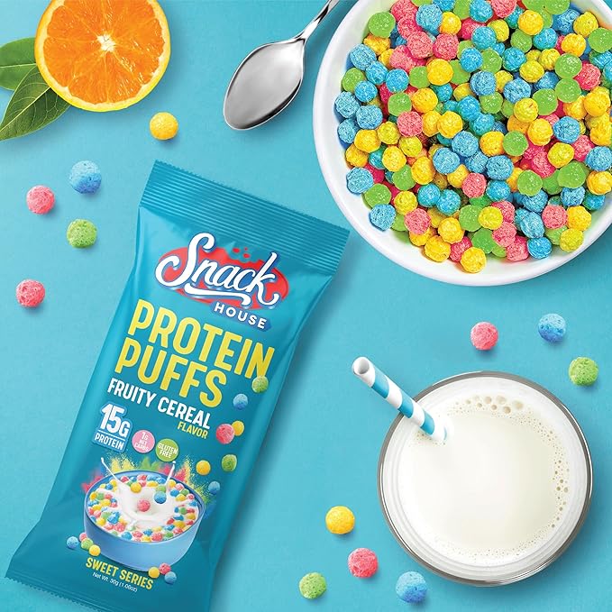 Snack House Sugar Free Keto Cereal, Gluten & Grain Free, Paleo, Diabetic, Ketogenic Diet Friendly Protein Breakfast, Low Carb Snack (8 Pack, Fruity Puffs)