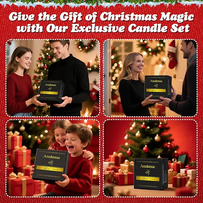 Christmas Candles Set | 4 Pack Winter Holiday Scented Candles, Soy Candles for Home Scented - Xmas Candle Gifts for Women and Men - Scents of Christmas Fir/Spices/Cookies/Fireplace