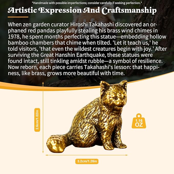100% Solid Brass Red Panda Sculpture - Handcrafted Laughing Pose Animal Statue, Vintage Desk & Shelf Decor for Office or Home, Unique Collectible Gift for Nature Lovers & Wildlife Enthusiasts