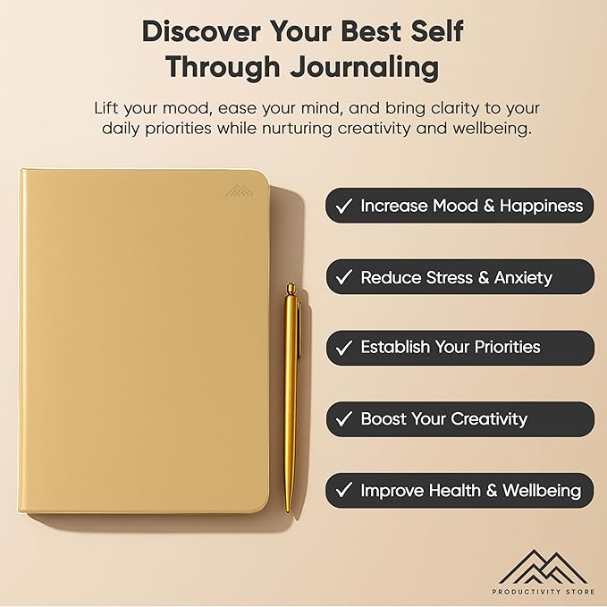 PRODUCTIVITY STORE Best Daily Journal for Men & Women - Gratitude Journal, Manifestation Journal & Guided Journal with Prompts for Personal Growth (A5, Cream)