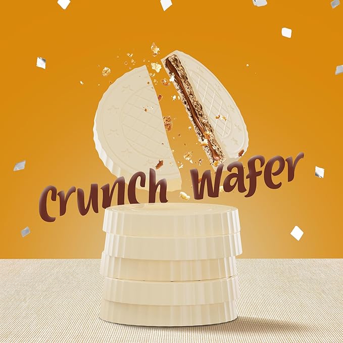 Fiorella Crunch Wafer Cookies, White Chocolate Covered Crispy Thin Crunch Wafers with Hazelnut Cream Filling, Chocolate Biscuits, 18 Individually Wrapped Snacks, Pack of 1