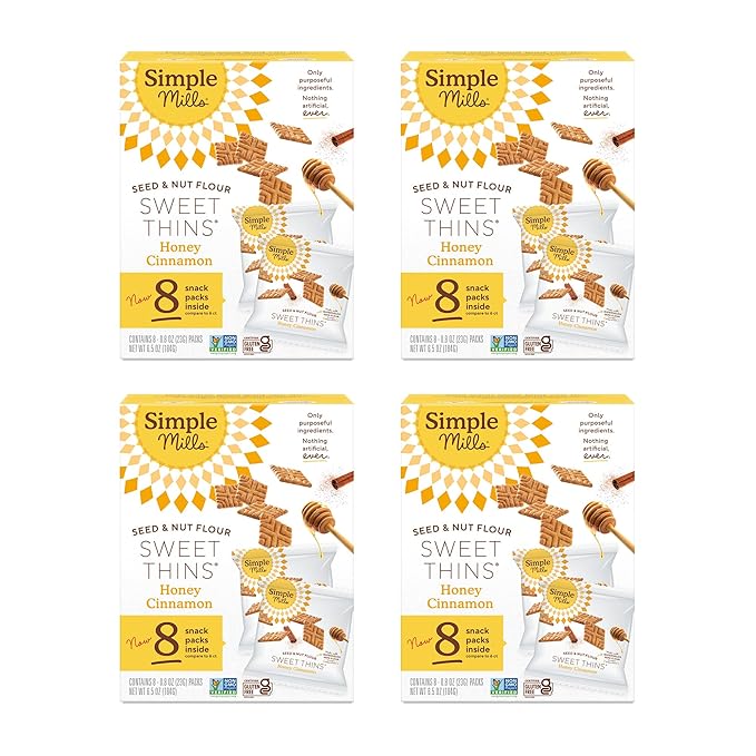 Simple Mills Snack Packs Honey Cinnamon Sweet Thins, Healthy Halloween Snacks for Kids, Individual Packs, Seed & Nut Flour, 8 Ct (Pack of 4)
