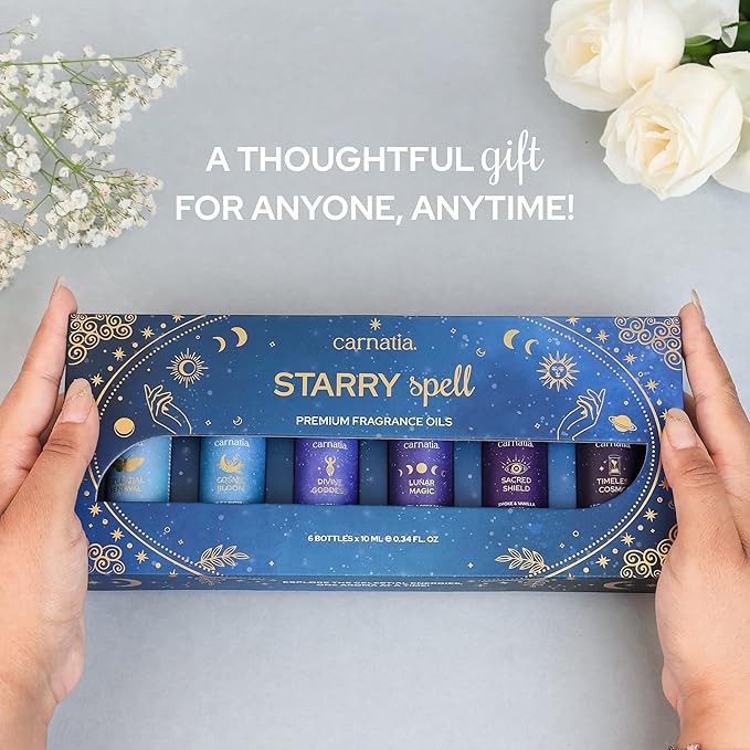 Carnatia Starry Spell Fragrance Oil Set – 6 Magical & Calming Aromatherapy Blends for Stress Relief, Relaxation & Emotional Wellness | Mystical Fragrance Oils for Diffusers, Massage & Meditation