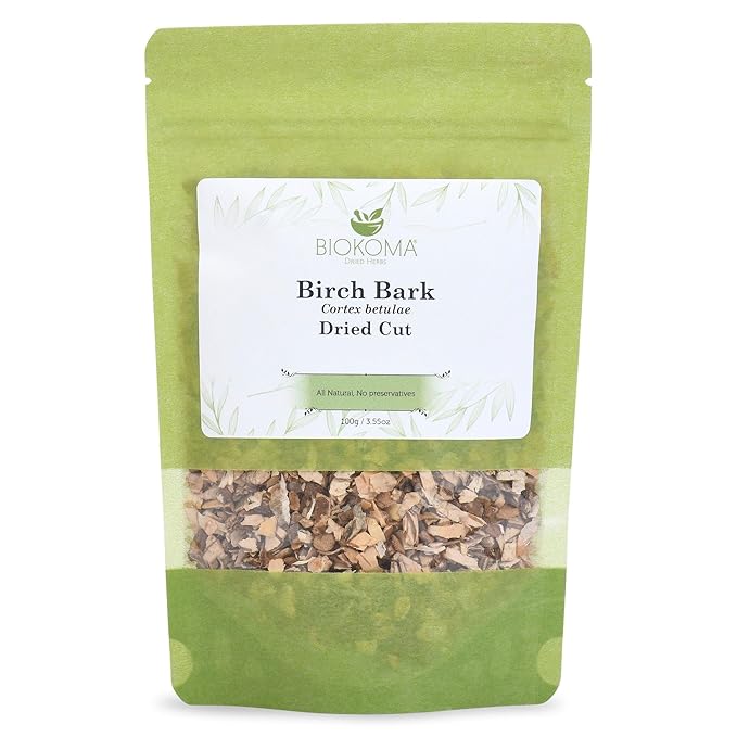 Biokoma Pure and Natural Birch Bark Dried Cut 100g (3.55oz) In Resealable Moisture Proof Pouch - Herbal Tea, No Additives, No Preservatives, Kosher