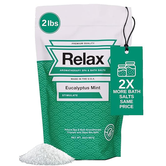 Relax Spa & Bath, Epsom & Dead Sea Salts, Aromatherapy Bath Salts for Hot Tub, Bath, or Spa, Infused with Magnesium, Eucalyptus Mint Scent