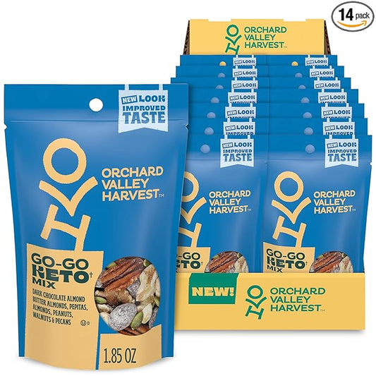 Orchard Valley Harvest Go-Go Keto Mix, 14 Pack (1.85 oz), Dark Chocolate Almonds, Peanuts, Walnuts, And Pecans, Low Carb, Gluten Free, Non-GMO