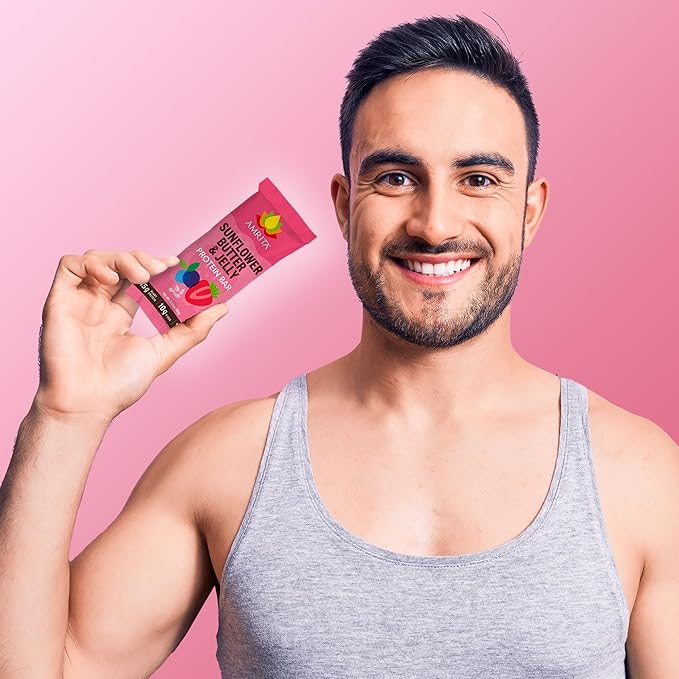 Amrita Nut Free Sunflower Butter & Jelly Vegan Protein Bars (12 Count) | 11g Plant-Based Protein Bar | Peanut Free, Gluten Free, and Dairy Free | Low Sugar, High Fiber, Healthy School-Safe Snacks