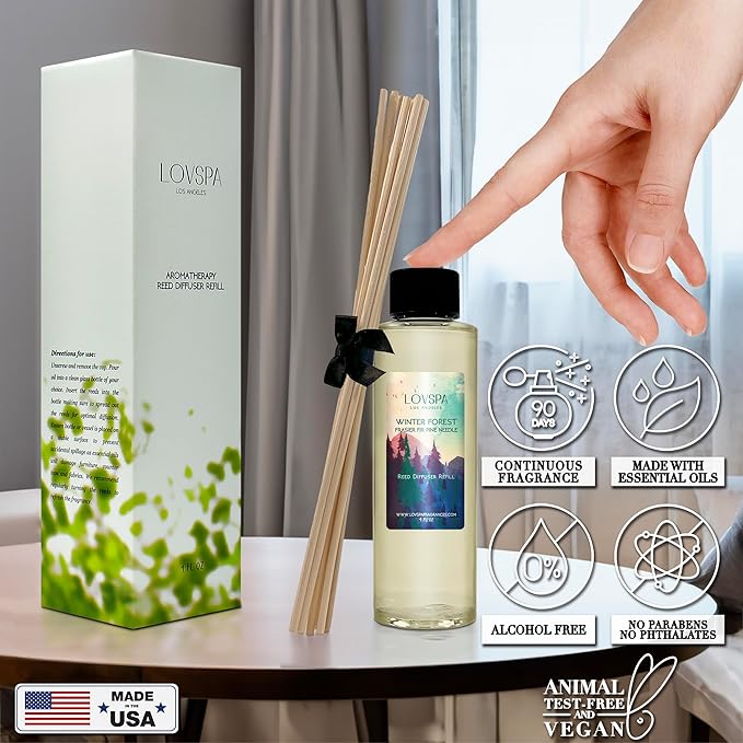 LOVSPA Winter Forest Pine Diffuser Oil - Holiday Essential Oils for Diffuser Refill & Air Freshener Room Spray - Natural Home Fragrance, Scented Oil for Diffusers, USA Made, 4oz