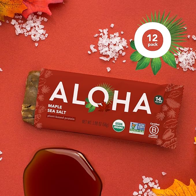 Aloha Organic Maple Sea Salt Protein Bar, 12 ct