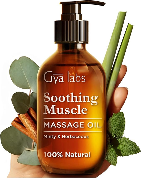 Gya Labs Soothing Massage Oil for Sore Muscles - 6.76 Fl Oz - 100% Pure Natural Spa Quality for All Skin Types - Peppermint & Cinnamon Sore Muscle Massage Oil for Men & Women