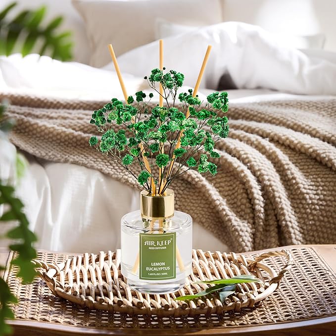 Airkeep Reed Diffuser Set of 3, Coconut Pineapple Lemon Eucalyptus Cranberry Apple Oil Reed Diffusers for Bedroom Living Room Office Aromatherapy Oil Reed Diffuser for Gift 50ml x 3